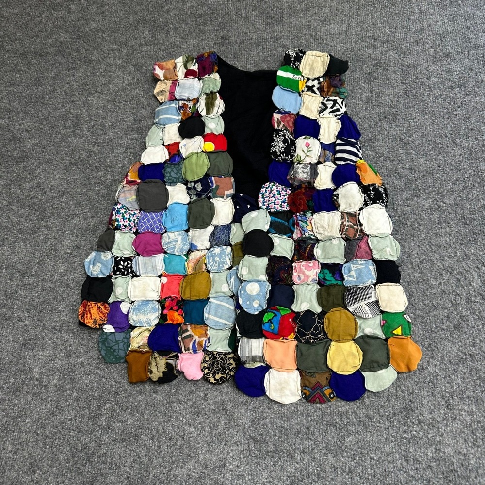 Handmade Vest Womens Size M Multicolor Yo-Yo Quilt Patchwork Boho Open Front GD
